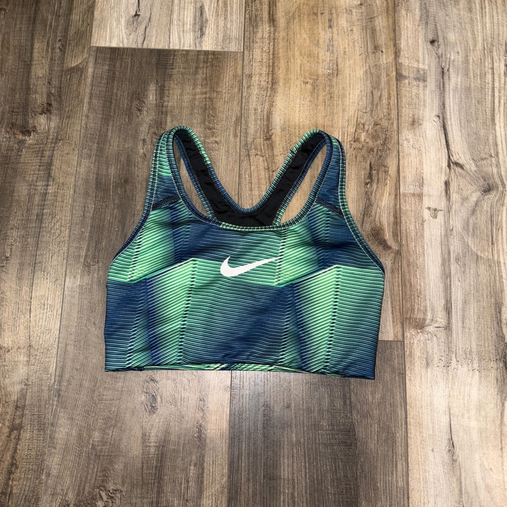 Nike Dri Fit Sports Bra Womens Small Green Blue Print‎ Racerback Gym